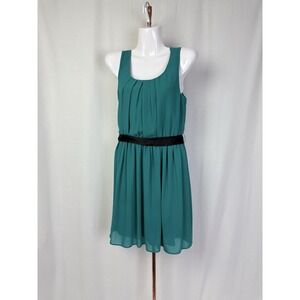 Iz Byer Teal Chiffon Lined Elastic Waist Sleeveless Scoop Neck Mini Dress Sz S